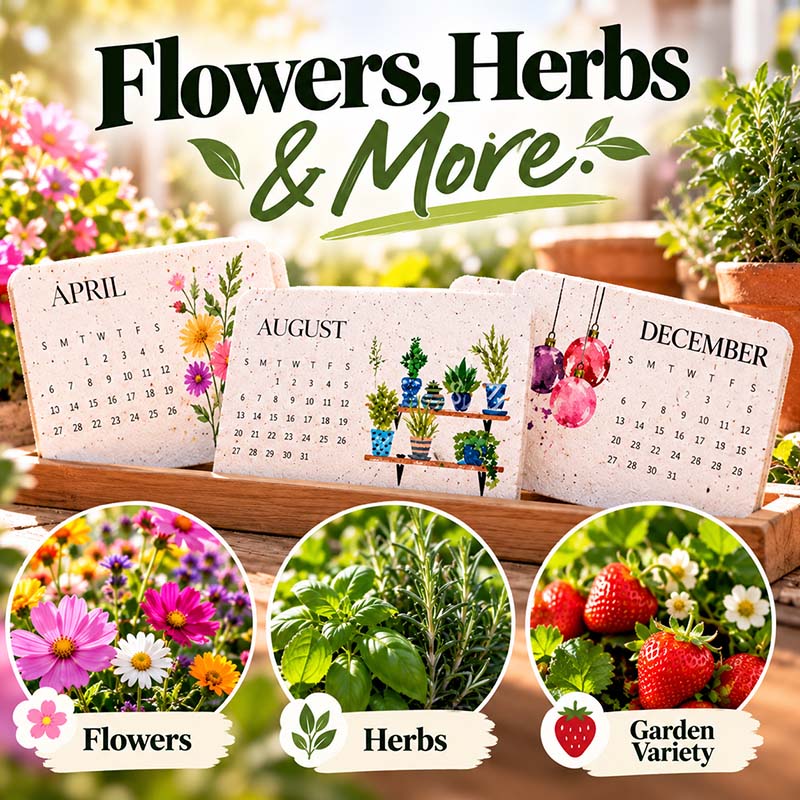 Real wooden stand and plantable calendar