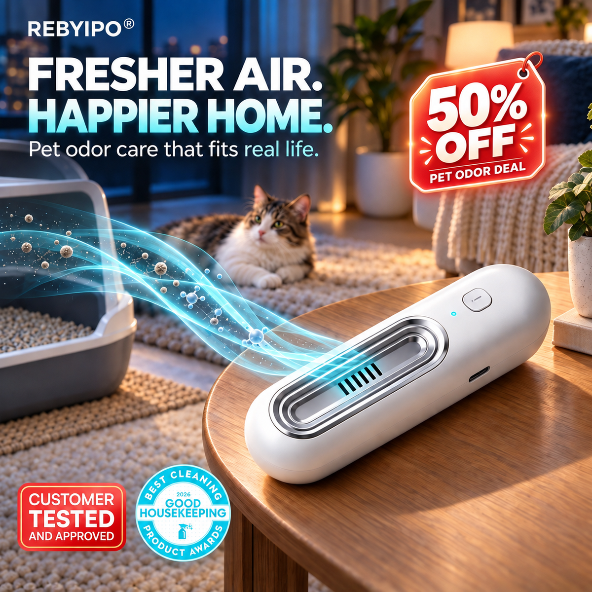 💥Last day 50% off丨REBYIPO® UV-C molecular-level pet odor eliminator eliminates odors at the source—no sprays or filter cartridges required